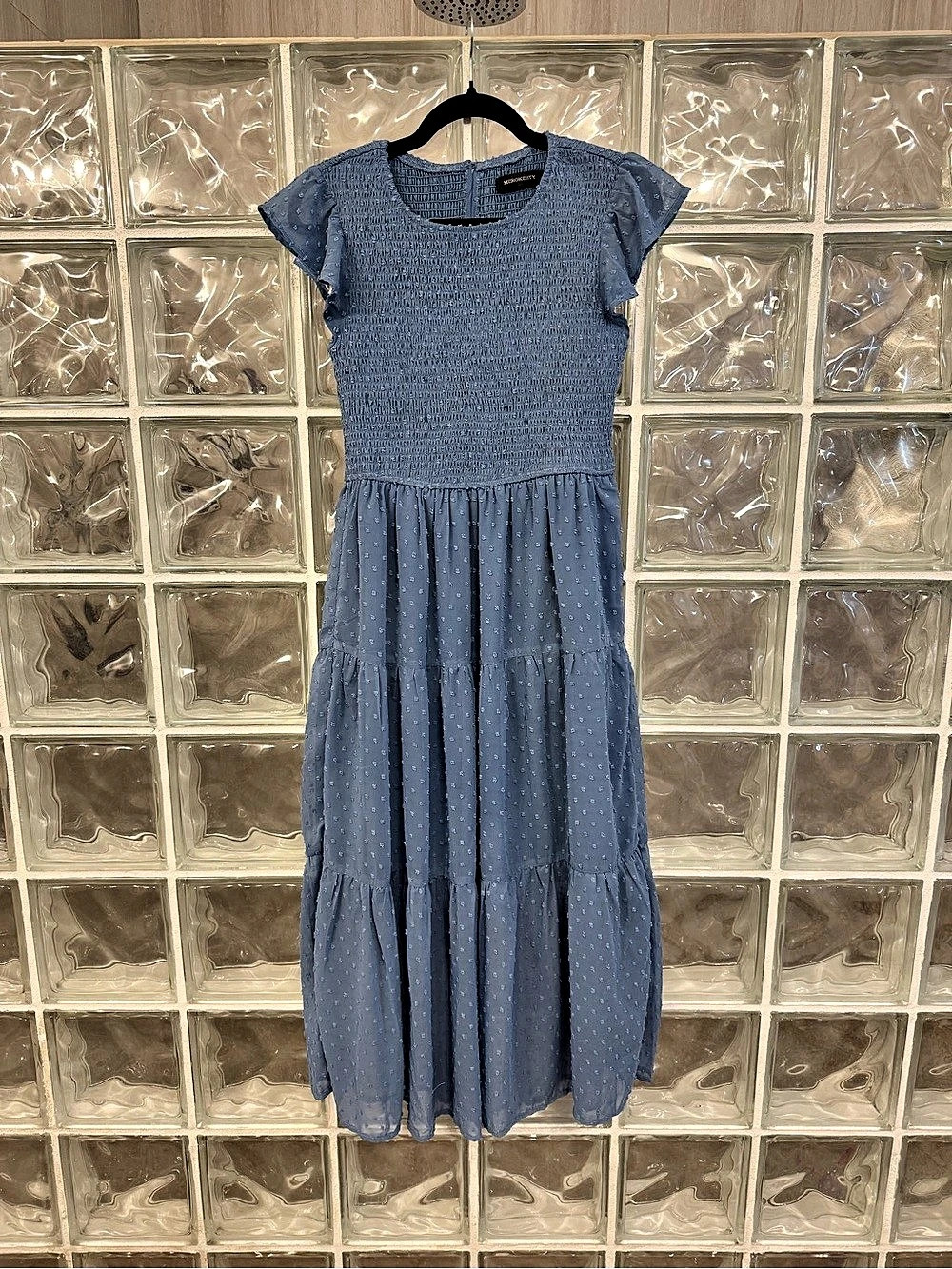 Merokeety Small Summer Flutter Sleeve Smocked Midi Dress Blue Polka Dot